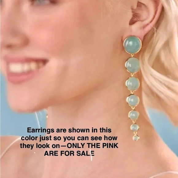 VTG Laura Foote Dropping Circles Earrings in Dyed Hot Pink Quartz Stone, RARE - Picture 2 of 12